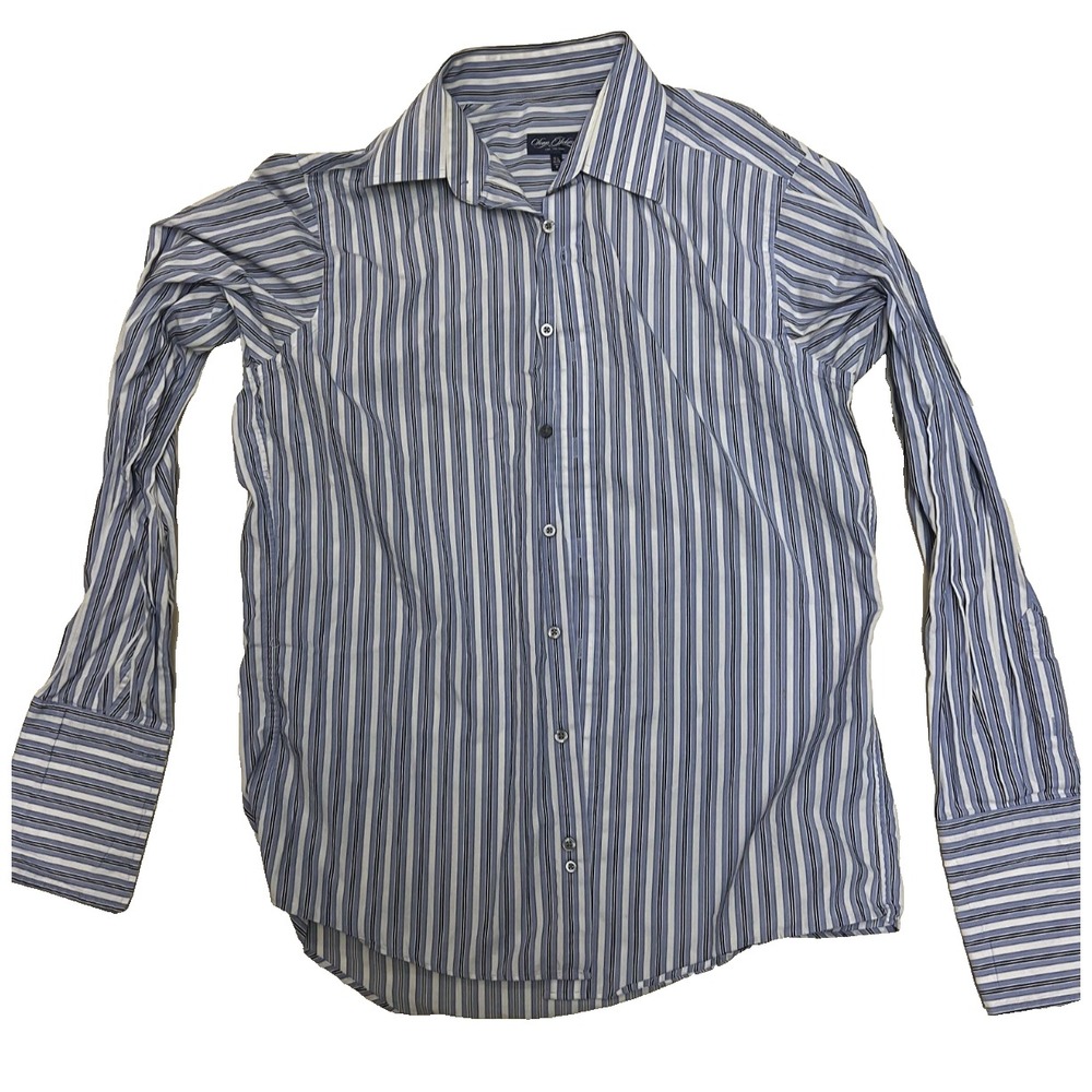 Sean John 100% Cotton Button Down Shirt Men's Size M- white and blue striped